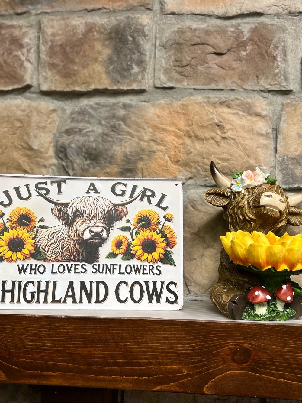 Decorative Highland Cow & Sunflower Wall Sign - Yellow Accent